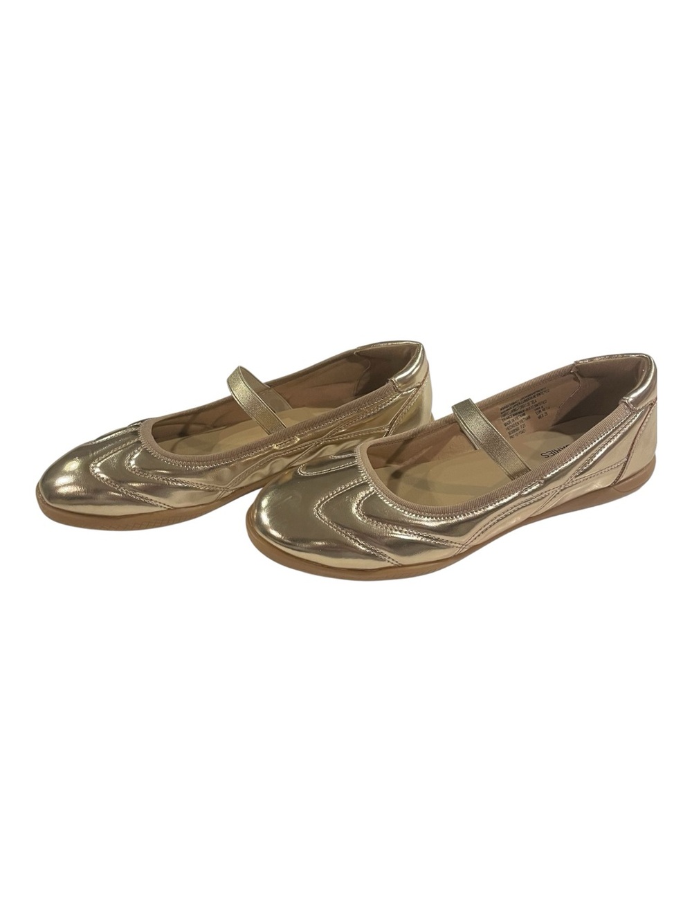 No Boundaries Sporty Mary Jane Flats Gold Shiny Slip On Shoes Comfort Women’s 9